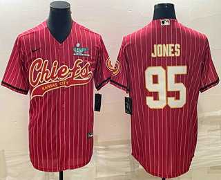 Men's Kansas City Chiefs #95 Chris Jones Red Pinstripe With Super Bowl LVII Patch Cool Base Stitched Baseball Jersey,We sell and wholesale Men's Kansas City Chiefs #95 Chris Jones Red Pinstripe With Super Bowl LVII Patch Cool Base Stitched Baseball Jersey on line form chian!